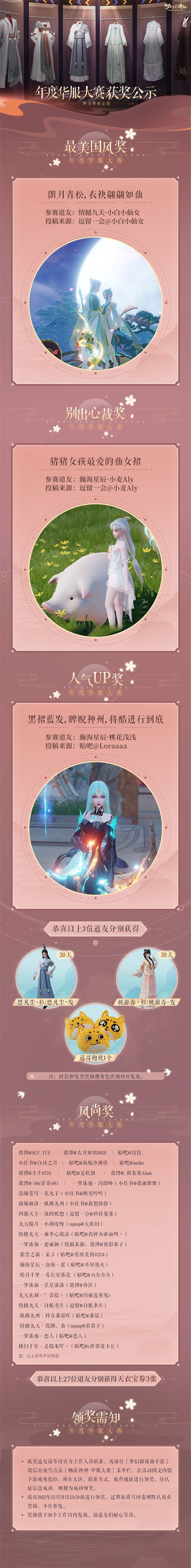 《梦幻新诛仙》年度华服大赛获奖名单一览